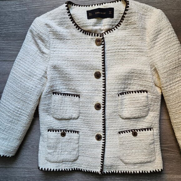 Zara cream and brown women's blazer jacket made in spain size small - Picture 1 of 8
